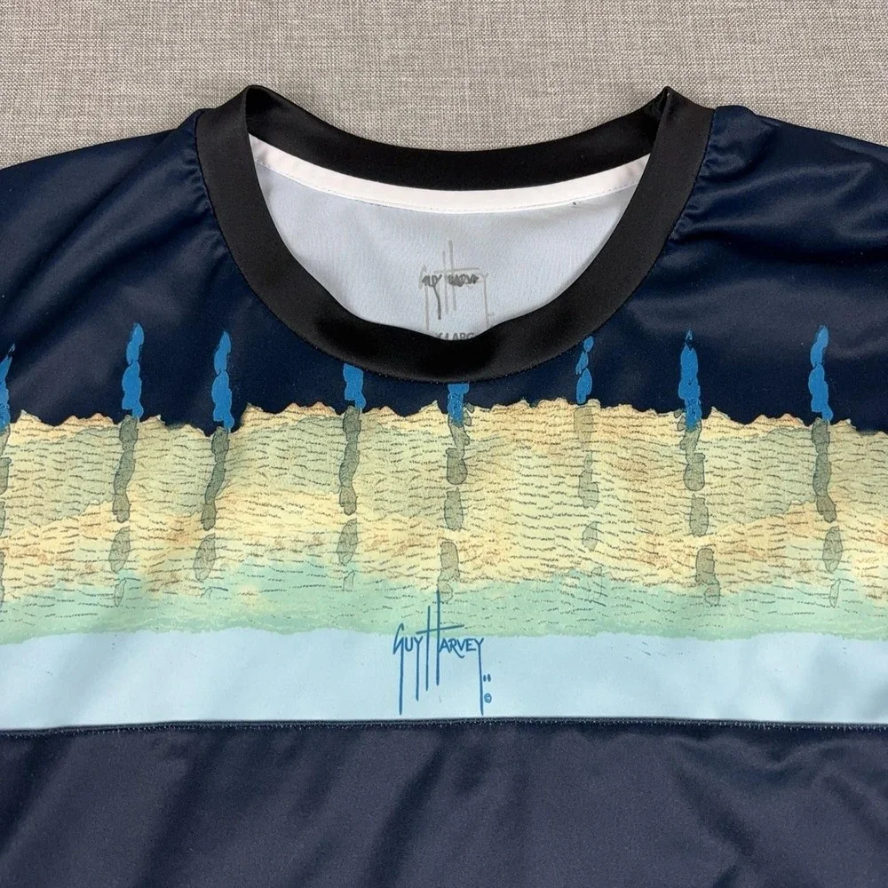 Guy Harvey Shirt Mens XL Blue Long Sleeve Mesh Performance Fishing Sun Marlin